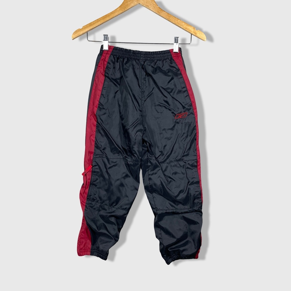 Reebok Track Pants Kids Size 7 Black Red Gorpcore Sporty Streetwear Retro Y2K
